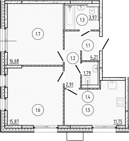 Планировка — Манзара, 2-комн., 57 м²