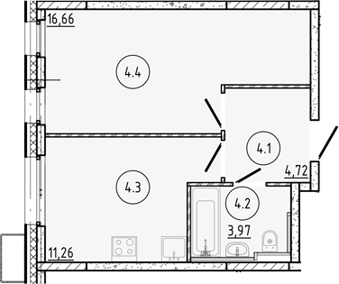 Планировка — Манзара, 1-комн., 37 м²
