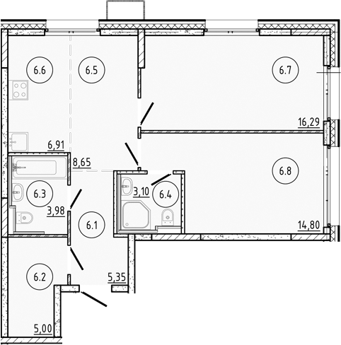 Планировка — Манзара, 2-комн., 64 м²