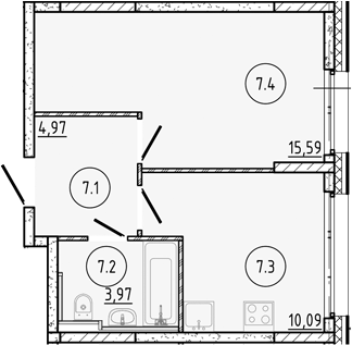 Планировка — Манзара, 1-комн., 35 м²