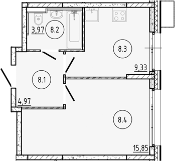 Планировка — Манзара, 1-комн., 34 м²