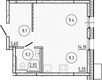 Планировка — Манзара, Студия, 28 м²