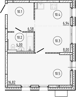 Планировка — Манзара, 1-комн., 42 м²
