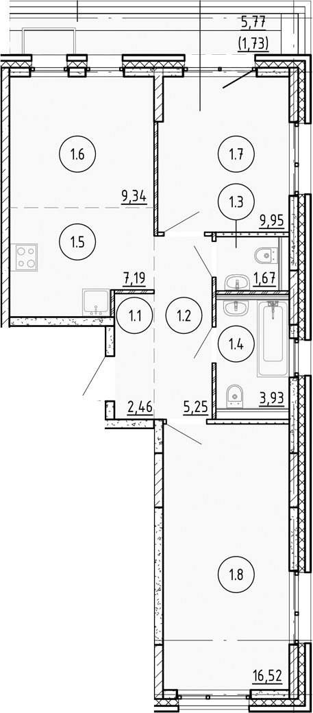 Планировка — Манзара, 2-комн., 56 м²