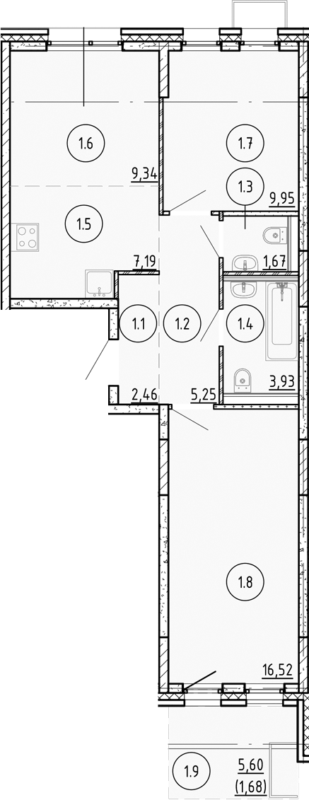 Планировка — Манзара, 2-комн., 56 м²