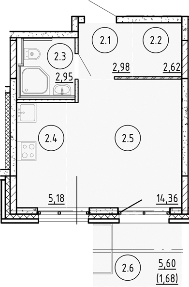 Планировка — Манзара, Студия, 28 м²