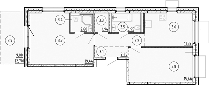 Планировка — Манзара, 2-комн., 62 м²