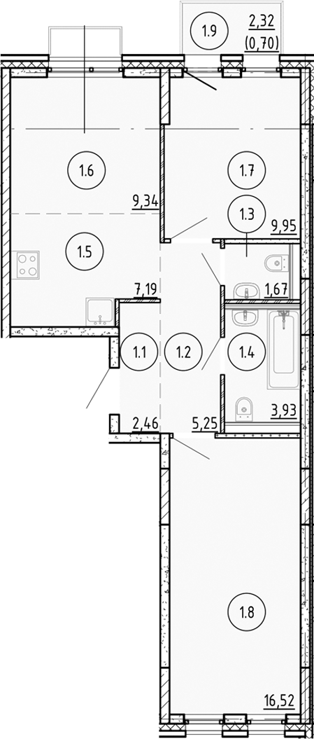 Планировка — Манзара, 2-комн., 56 м²