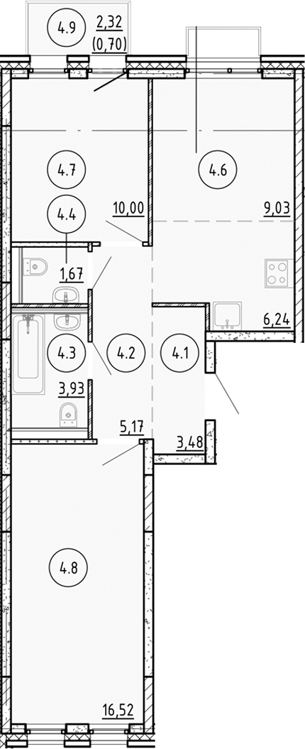 Планировка — Манзара, 2-комн., 56 м²