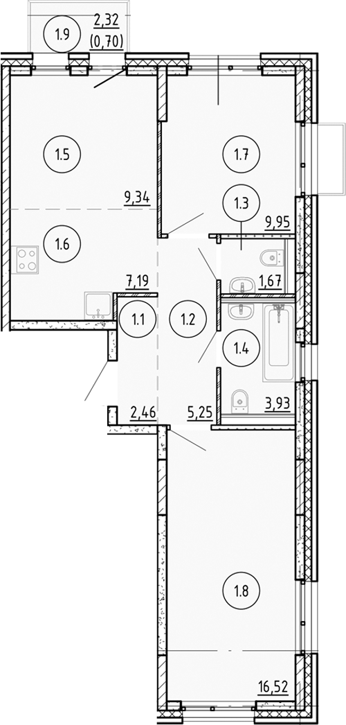 Планировка — Манзара, 2-комн., 56 м²