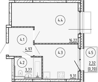 Планировка — Манзара, 1-комн., 34 м²