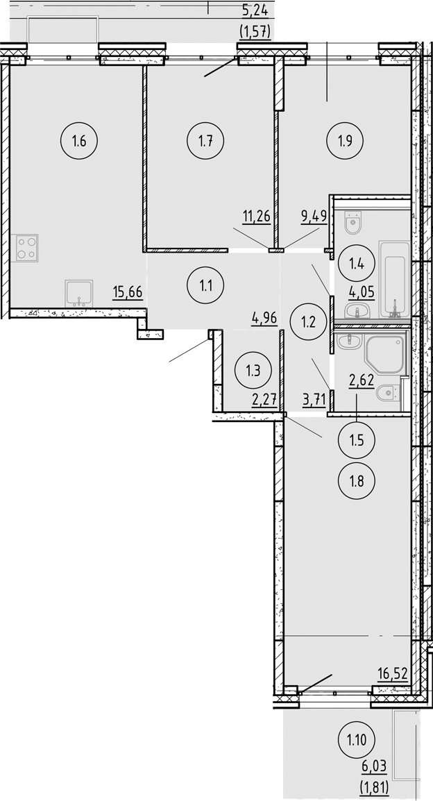 Планировка — Манзара, 3-комн., 71 м²