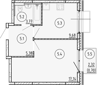 Планировка — Манзара, 1-комн., 36 м²