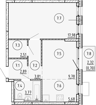 Планировка — Манзара, 1-комн., 46 м²