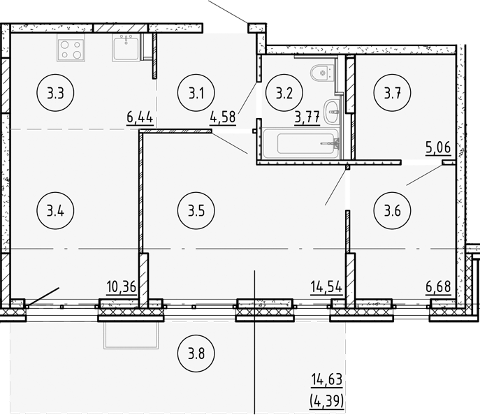 Планировка — Манзара, 2-комн., 51 м²