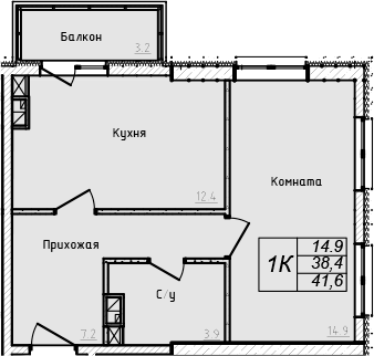 Планировка — Academia, 1-комн., 38 м²