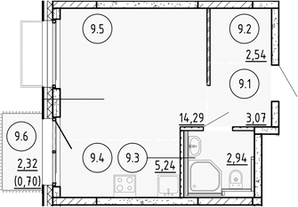 Планировка — Манзара, Студия, 28 м²