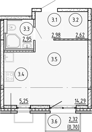 Планировка — Манзара, Студия, 28 м²