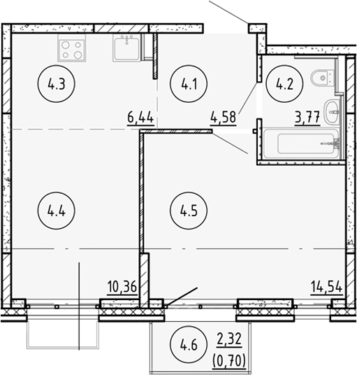 Планировка — Манзара, 1-комн., 40 м²
