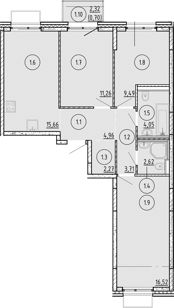 Планировка — Манзара, 3-комн., 71 м²