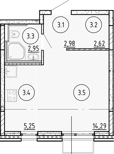 Планировка — Манзара, Студия, 28 м²