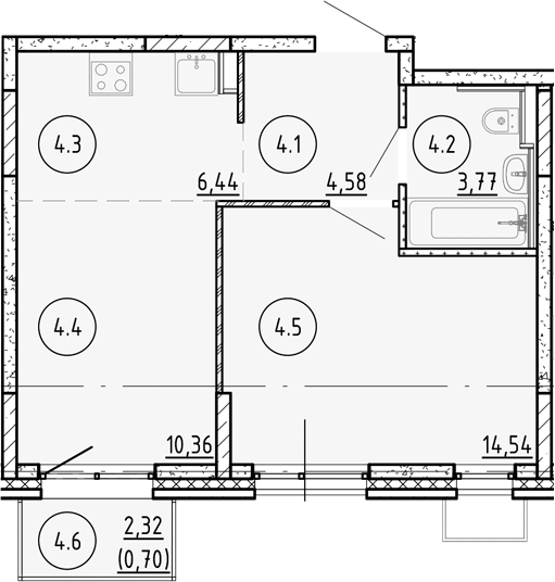 Планировка — Манзара, 1-комн., 40 м²