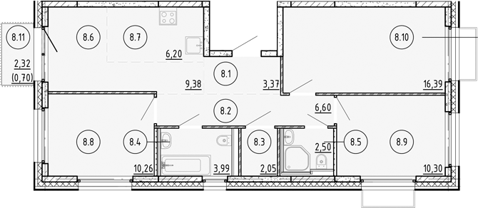Планировка — Манзара, 3-комн., 71 м²