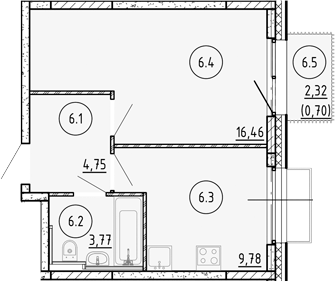 Планировка — Манзара, 1-комн., 35 м²