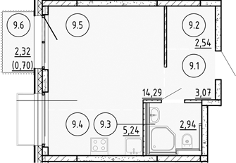 Планировка — Манзара, Студия, 28 м²