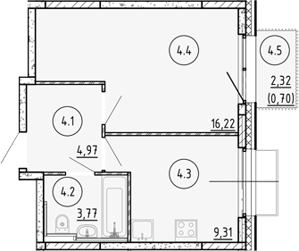 Планировка — Манзара, 1-комн., 34 м²