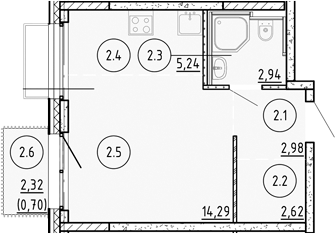 Планировка — Манзара, Студия, 28 м²