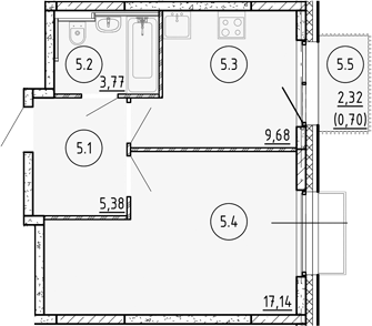 Планировка — Манзара, 1-комн., 36 м²
