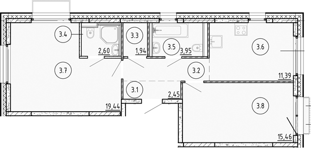 Планировка — Манзара, 2-комн., 62 м²