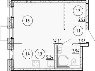 Планировка — Манзара, Студия, 28 м²
