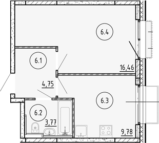 Планировка — Манзара, 1-комн., 35 м²