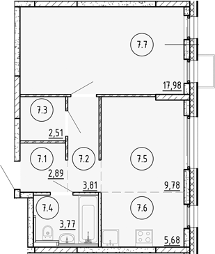 Планировка — Манзара, 1-комн., 46 м²