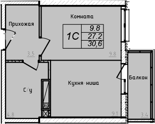 Планировка — Academia, Студия, 27 м²