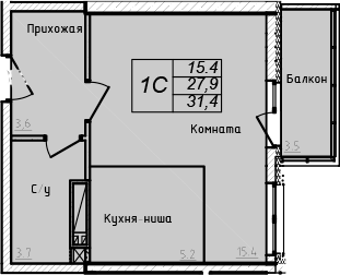 Планировка — Academia, Студия, 28 м²