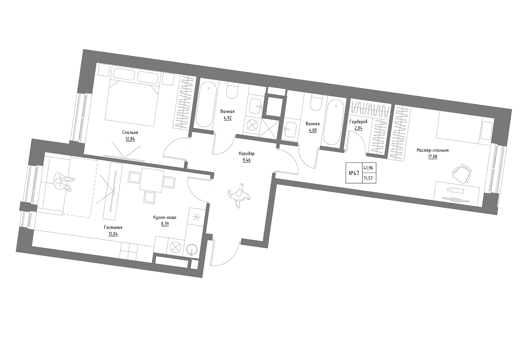 Планировка — Резиденция на Сары Садыковой, 2-комн., 72 м²