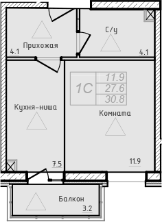 Планировка — Academia, Студия, 28 м²