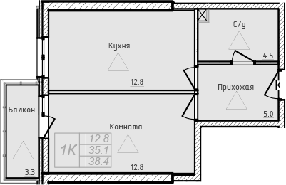 Планировка — Academia, 1-комн., 35 м²