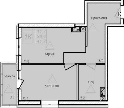 Планировка — Academia, 1-комн., 38 м²