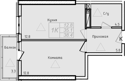 Планировка — Academia, 1-комн., 35 м²
