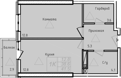 Планировка — Academia, 1-комн., 39 м²