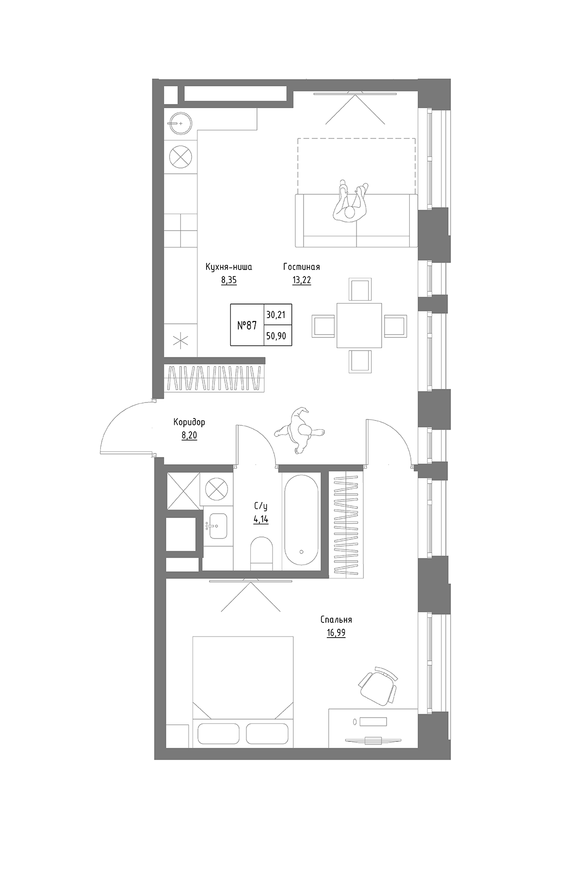 Планировка — Резиденция на Сары Садыковой, 2-комн., 51 м²