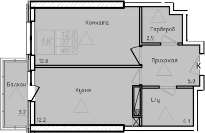 Планировка — Academia, 1-комн., 37 м²