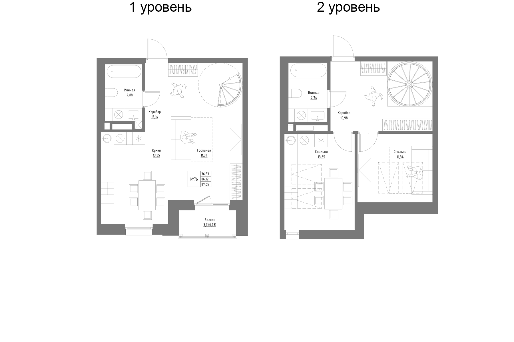 Планировка — Резиденция на Сары Садыковой, 2-комн., 86 м²
