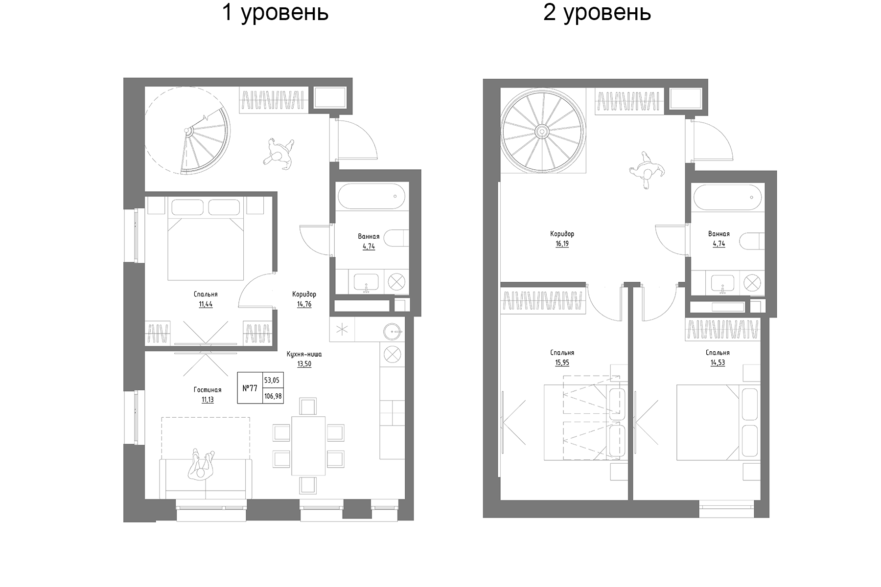 Планировка — Резиденция на Сары Садыковой, 3-комн., 107 м²