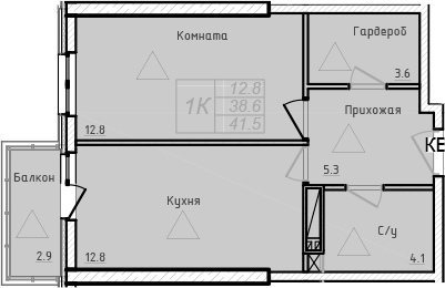 Планировка — Academia, 1-комн., 39 м²