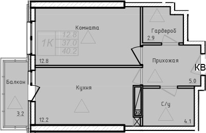 Планировка — Academia, 1-комн., 37 м²
